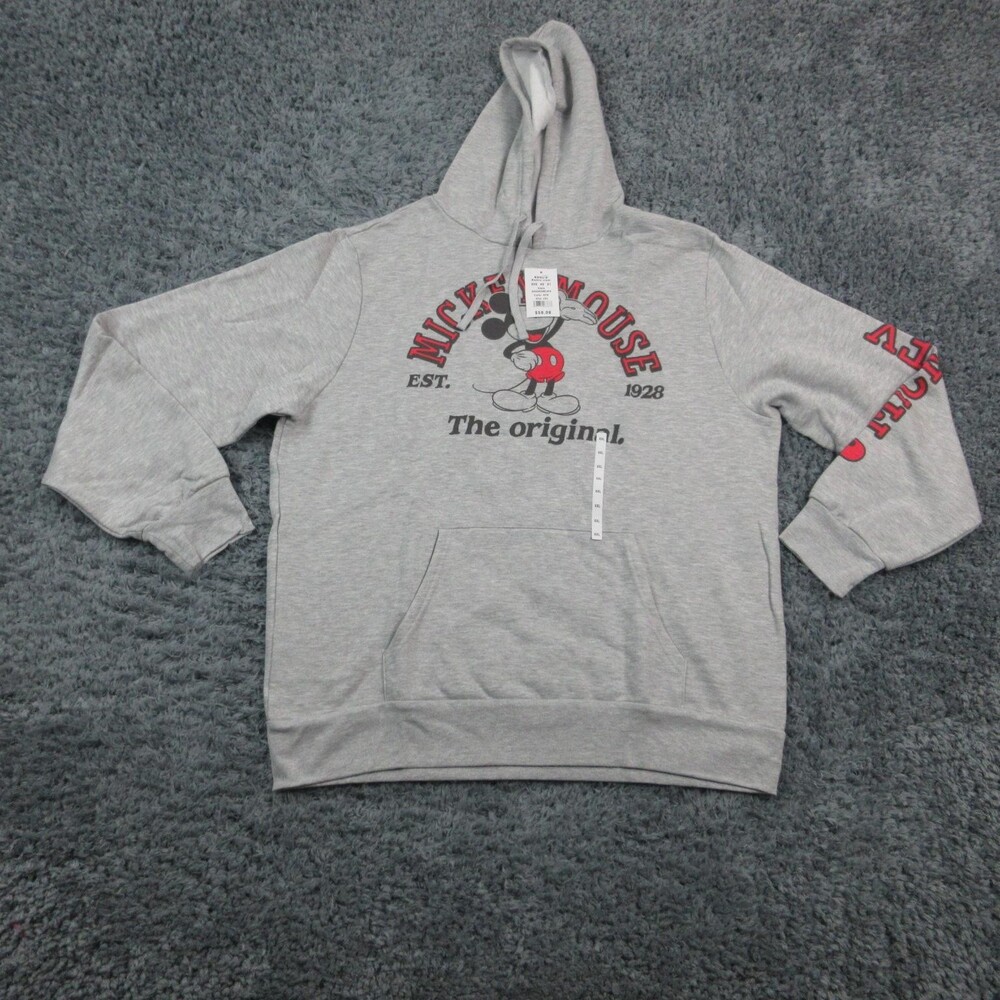 Disney Mickey Mouse Hoodie Mens 2XL Heather Gray Pullover 1928 Front Pocket NWT